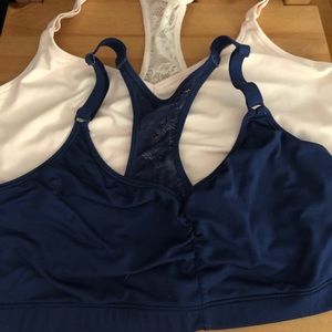 Two Hanes lace racerback bralettes